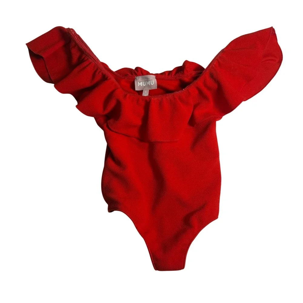 Show Me Your Mumu Rochelle Bodysuit Womens Small Red Ruffle Textured